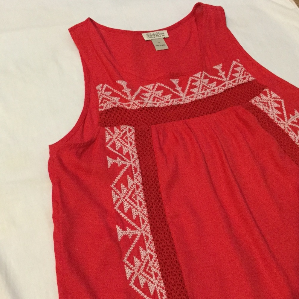 Lucky Brand Red with White Embroidery/Lace Tank